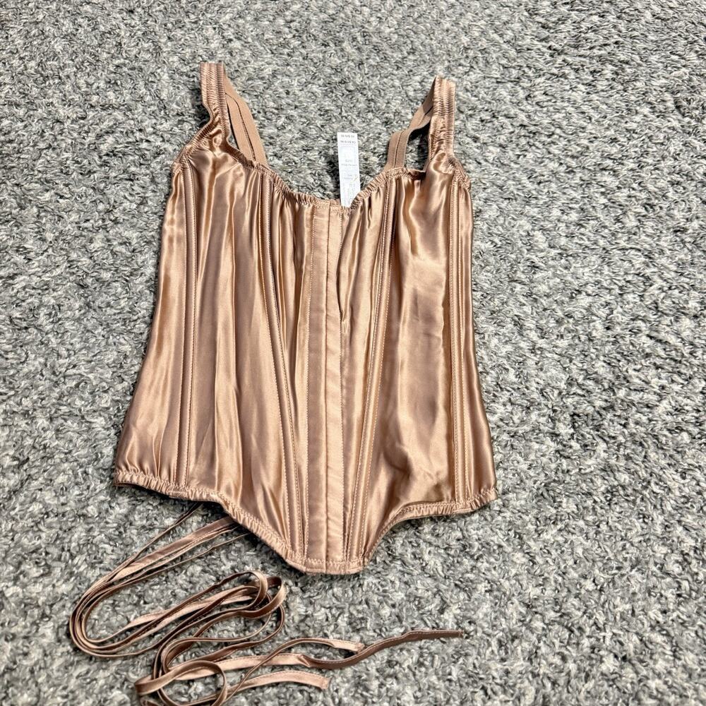 Victorias Secret The Classic Corset 100% Silk Tan Champagne XS Retro Party NEW
